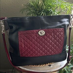 Coach Park Quilted Burgundy and Black Shoulder Bag